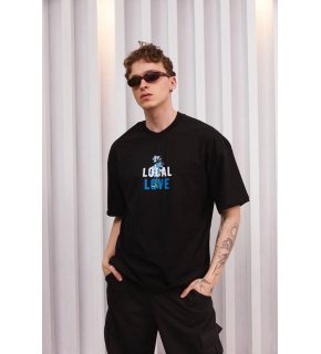 ERKEK Bisiklet Yaka Baskılı Oversize Kısa kol T-Shirt - Siyah