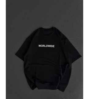 Kadın Baskılı T-Shirt Kısa Kol Bisiklet Yaka Oversize Rahat Kalıp Günlük Tişört   - Siyah