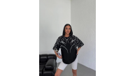 Kadın Yıldırım şimşek Baskılı T-Shirt Kısa Kol Bisiklet Yaka Oversize Tişört - Siyah Kadın Yıldırım şimşek Baskılı T-Shirt Kısa Kol Bisiklet Yaka Oversize Tişört - Siyah
