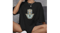 Kadın Baskılı T-Shirt Kısa Kol Bisiklet Yaka Oversize Rahat Kalıp Günlük Tişört - Siyah Kadın Baskılı T-Shirt Kısa Kol Bisiklet Yaka Oversize Rahat Kalıp Günlük Tişört - Siyah