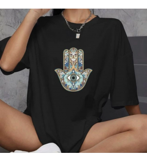 Kadın Baskılı T-Shirt Kısa Kol Bisiklet Yaka Oversize Rahat Kalıp Günlük Tişört   - Siyah