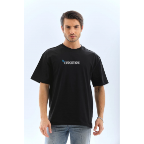 Erkek Kısa Kol Yazlık Tişört Bisiklet Yaka KELEBEK Baskılı  T-Shirt - Siyah