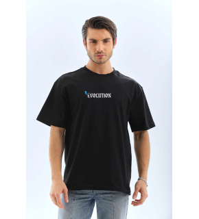 Erkek Kısa Kol Yazlık Tişört Bisiklet Yaka KELEBEK Baskılı  T-Shirt - Siyah