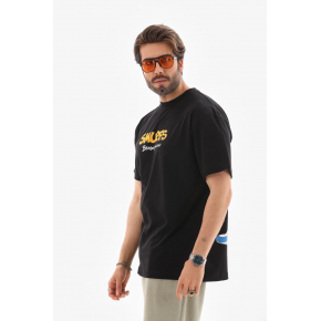 Erkek Kısa Kol Yazlık Tişört Bisiklet Yaka Baskılı Oversize T-Shirt - Siyah