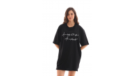 Kadın Kısa Kol Yazlık Tişört Bisiklet Yaka Baskılı Oversize T-Shirt - Siyah Kadın Kısa Kol Yazlık Tişört Bisiklet Yaka Baskılı Oversize T-Shirt - Siyah