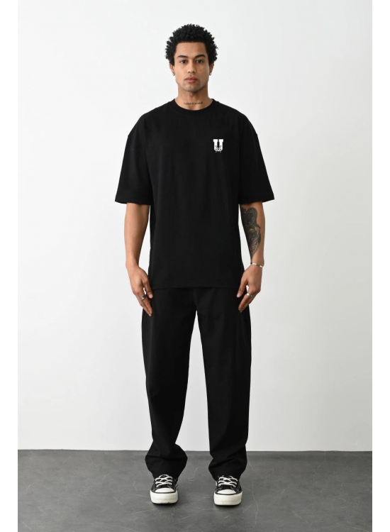 Erkek Kısa Kol Yazlık Tişört Bisiklet Yaka Baskılı Oversize T-Shirt - Siyah Erkek Kısa Kol Yazlık Tişört Bisiklet Yaka Baskılı Oversize T-Shirt - Siyah