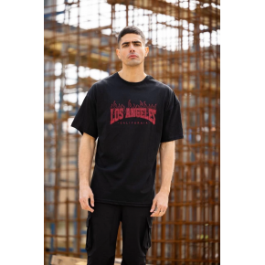 Erkek Kısa Kol Tişört Bisiklet Yaka LOS ANGELES  Baskılı T-Shirt - Siyah