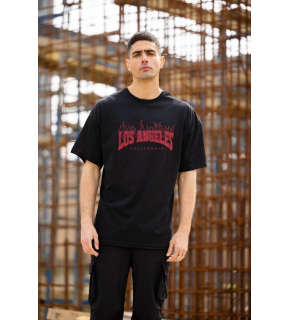 Erkek Kısa Kol Tişört Bisiklet Yaka LOS ANGELES  Baskılı T-Shirt - Siyah