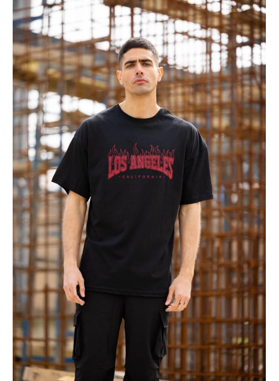 Erkek Kısa Kol Tişört Bisiklet Yaka LOS ANGELES Baskılı T-Shirt - Siyah Erkek Kısa Kol Tişört Bisiklet Yaka LOS ANGELES Baskılı T-Shirt - Siyah