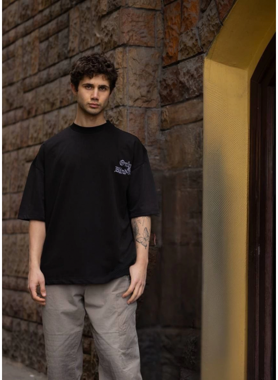 Erkek Kısa Kol Yazlık Tişört Bisiklet Yaka Baskılı Oversize T-Shirt - Siyah Erkek Kısa Kol Yazlık Tişört Bisiklet Yaka Baskılı Oversize T-Shirt - Siyah