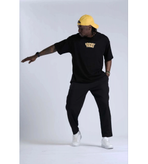 Erkek Kısa Kol Yazlık Tişört Bisiklet Yaka Baskılı Oversize T-Shirt - Siyah