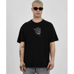 Erkek Kısa Kol Yazlık Tişört Bisiklet Yaka Baskılı Oversize T-Shirt -  Siyah