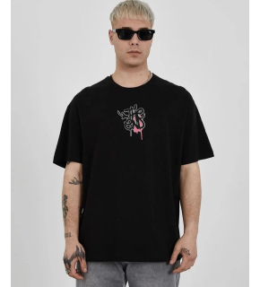 Erkek Kısa Kol Yazlık Tişört Bisiklet Yaka Baskılı Oversize T-Shirt -  Siyah