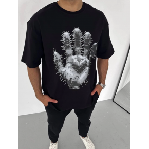 Erkek Baskılı T-Shirt Kısa Kol Bisiklet Yaka Regular Fit Rahat Kalıp Günlük Tişört - Siyah