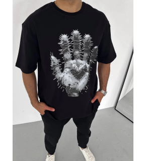 Erkek Baskılı T-Shirt Kısa Kol Bisiklet Yaka Regular Fit Rahat Kalıp Günlük Tişört - Siyah