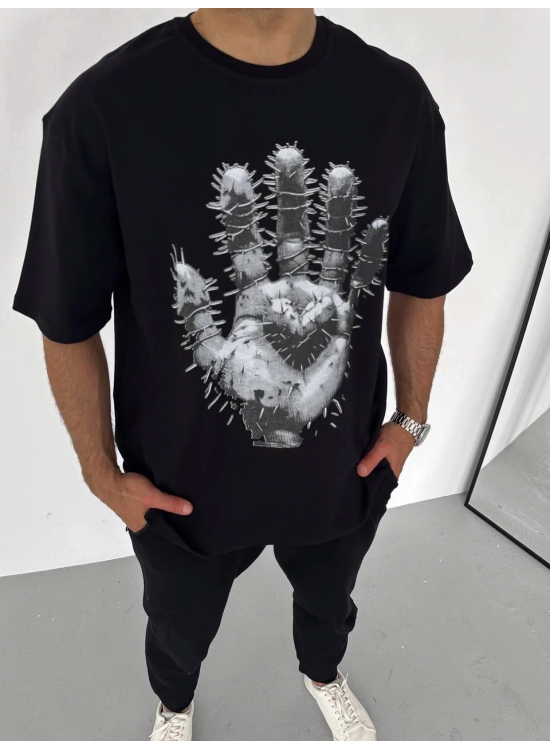 Erkek Baskılı T-Shirt Kısa Kol Bisiklet Yaka Regular Fit Rahat Kalıp Günlük Tişört - Siyah Erkek Baskılı T-Shirt Kısa Kol Bisiklet Yaka Regular Fit Rahat Kalıp Günlük Tişört - Siyah