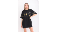 Kadın Kısa Kol Yazlık Tişört Bisiklet Yaka Baskılı Oversize T-Shirt - Siyah Kadın Kısa Kol Yazlık Tişört Bisiklet Yaka Baskılı Oversize T-Shirt - Siyah