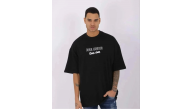 Erkek Kısa Kol Yazlık Tişört Bisiklet Yaka Baskılı Oversize T-Shirt - Siyah