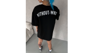 Kadın Kısa Kol Yazlık Tişört Bisiklet Yaka Baskılı Oversize T-Shirt - Siyah Kadın Kısa Kol Yazlık Tişört Bisiklet Yaka Baskılı Oversize T-Shirt - Siyah