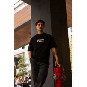 Erkek Kısa Kol Yazlık Tişört Bisiklet Yaka Baskılı Oversize T-Shirt - Siyah
