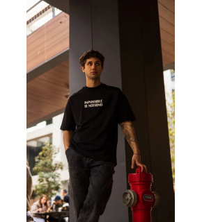 Erkek Kısa Kol Yazlık Tişört Bisiklet Yaka Baskılı Oversize T-Shirt - Siyah