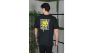 Erkek Kısa Kol Yazlık Tişört Bisiklet Yaka Baskılı Oversize T-Shirt - Siyah