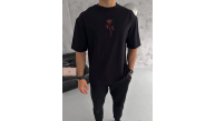 Erkek Bisiklet Yaka Baskılı Oversize Kısa kol T-Shirt - Siyah Erkek Bisiklet Yaka Baskılı Oversize Kısa kol T-Shirt - Siyah