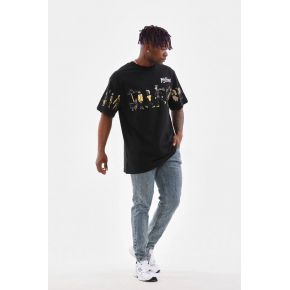 Erkek Kısa Kol Yazlık Tişört Bisiklet Yaka Baskılı Oversize T-Shirt - Siyah