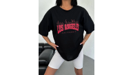 Kadın Kısa Kol Yazlık Tişört Bisiklet Yaka Los Angeles Baskılı T-Shirt - Siyah Kadın Kısa Kol Yazlık Tişört Bisiklet Yaka Los Angeles Baskılı T-Shirt - Siyah