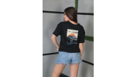 Kadın Bisiklet Yaka Baskılı Kısa kol Oversize T-Shirt - Siyah Kadın Bisiklet Yaka Baskılı Kısa kol Oversize T-Shirt - Siyah