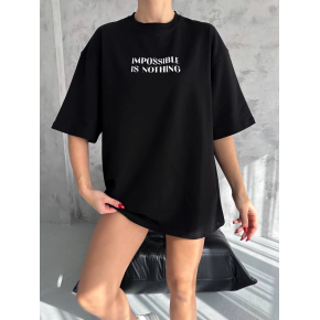 kadın Bisiklet Yaka Baskılı Oversize  Kısa kol T-Shirt - Siyah
