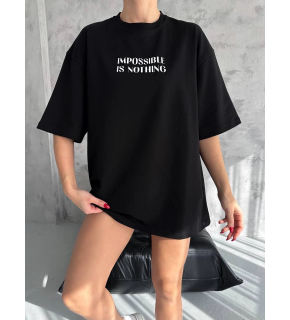 kadın Bisiklet Yaka Baskılı Oversize  Kısa kol T-Shirt - Siyah