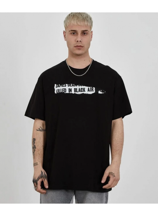 Erkek Kısa Kol Yazlık Tişört Bisiklet Yaka Baskılı Oversize T-Shirt - Siyah Erkek Kısa Kol Yazlık Tişört Bisiklet Yaka Baskılı Oversize T-Shirt - Siyah