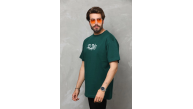 Erkek Kısa Kol Yazlık Tişört Bisiklet Yaka Baskılı Oversize T-Shirt - Yeşil