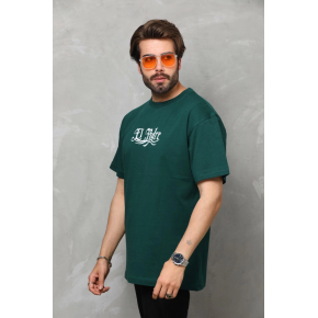 Erkek Kısa Kol Yazlık Tişört Bisiklet Yaka Baskılı Oversize T-Shirt - Yeşil