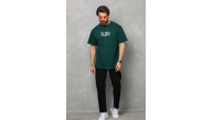 Erkek Kısa Kol Yazlık Tişört Bisiklet Yaka Baskılı Oversize T-Shirt - Yeşil