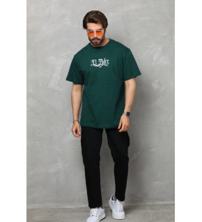 Erkek Kısa Kol Yazlık Tişört Bisiklet Yaka Baskılı Oversize T-Shirt - Yeşil