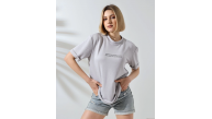 Kadın Bisiklet Yaka Baskılı Slim Fit T-Shirt - Boyalı Gri Kadın Bisiklet Yaka Baskılı Slim Fit T-Shirt - Boyalı Gri