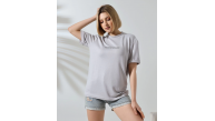 Kadın Bisiklet Yaka Baskılı Slim Fit T-Shirt - Boyalı Gri Kadın Bisiklet Yaka Baskılı Slim Fit T-Shirt - Boyalı Gri