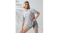 Kadın Bisiklet Yaka Baskılı Slim Fit T-Shirt - Boyalı Gri Kadın Bisiklet Yaka Baskılı Slim Fit T-Shirt - Boyalı Gri