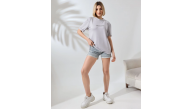 Kadın Bisiklet Yaka Baskılı Slim Fit T-Shirt - Boyalı Gri Kadın Bisiklet Yaka Baskılı Slim Fit T-Shirt - Boyalı Gri