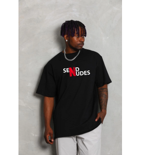 Erkek Kısa Kol Yazlık Tişört Bisiklet Yaka Baskılı Oversize T-Shirt - Siyah