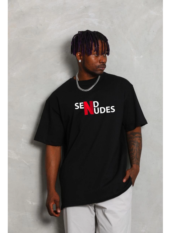 Erkek Kısa Kol Yazlık Tişört Bisiklet Yaka Baskılı Oversize T-Shirt - Siyah Erkek Kısa Kol Yazlık Tişört Bisiklet Yaka Baskılı Oversize T-Shirt - Siyah