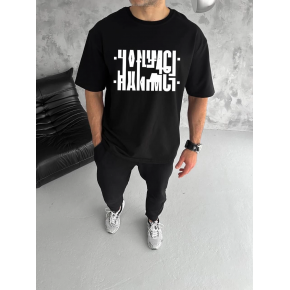 Erkek Tişört Kısa Kol Bisiklet Yaka Katlanan HANIMCI Baskılı T-Shirt - Siyah