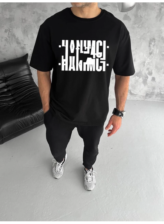 Erkek Tişört Kısa Kol Bisiklet Yaka Katlanan HANIMCI Baskılı T-Shirt - Siyah Erkek Tişört Kısa Kol Bisiklet Yaka Katlanan HANIMCI Baskılı T-Shirt - Siyah