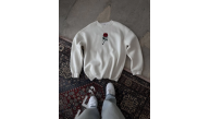 ERKEK 3 iplik Pamuklu Bisiklet Yaka Ön Ve Arka Baskılı SweatShirt -  Beyaz