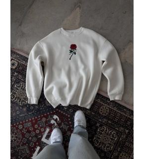 ERKEK 3 iplik Pamuklu Bisiklet Yaka Ön Ve Arka Baskılı SweatShirt -  Beyaz