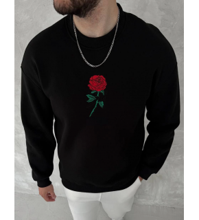 ERKEK 3 iplik Pamuklu Bisiklet Yaka Ön Ve Arka Baskılı SweatShirt - Siyah