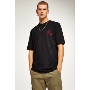 Erkek Baskılı T-Shirt Kısa Kol Bisiklet Yaka Regular Fit Rahat Kalıp Tişört - Siyah