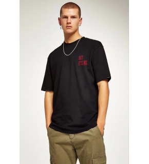 Erkek Baskılı T-Shirt Kısa Kol Bisiklet Yaka Regular Fit Rahat Kalıp Tişört - Siyah